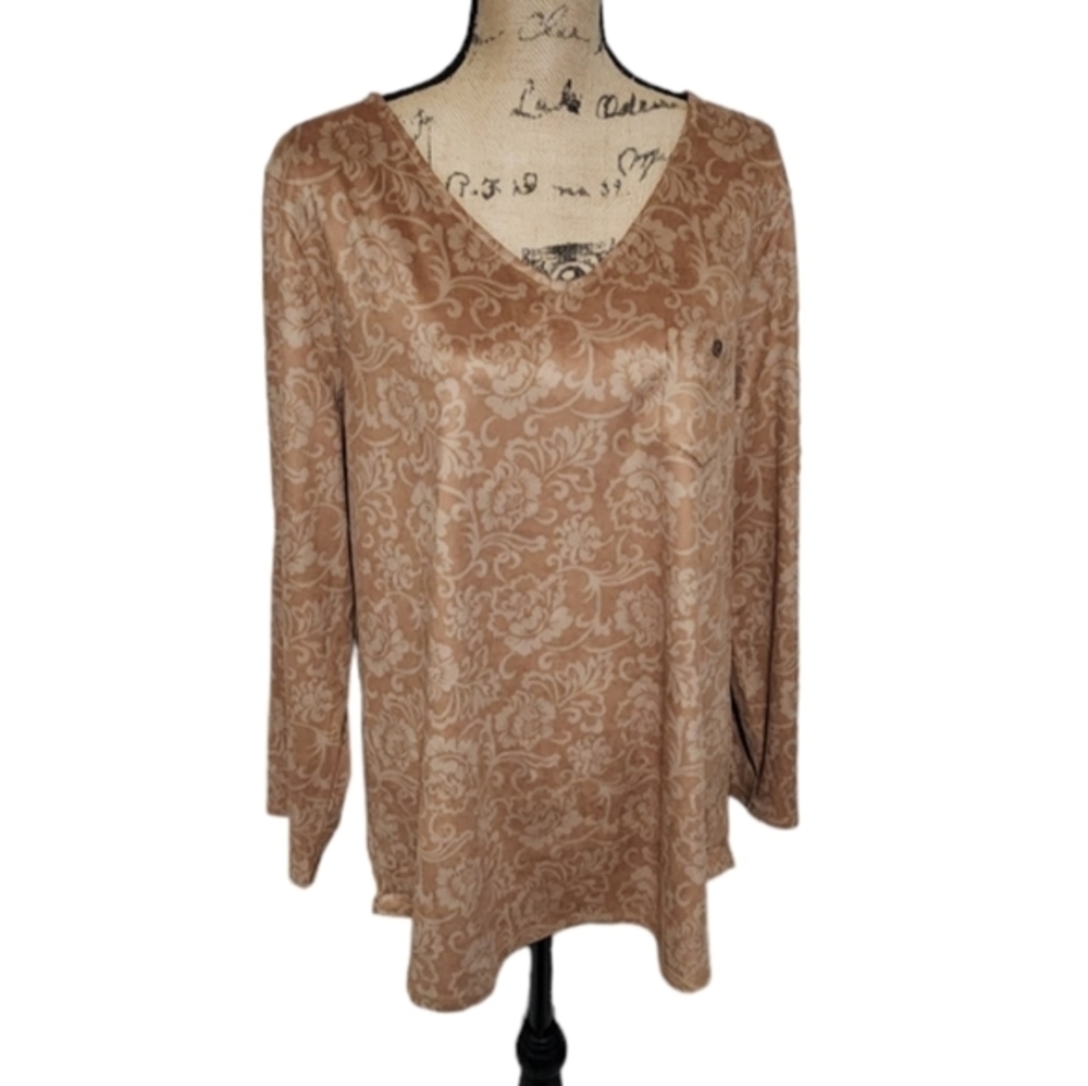 Soft Surroundings Floral Mole Skin Super Soft Long Sleeve‎ Tunic Length Shirt XL